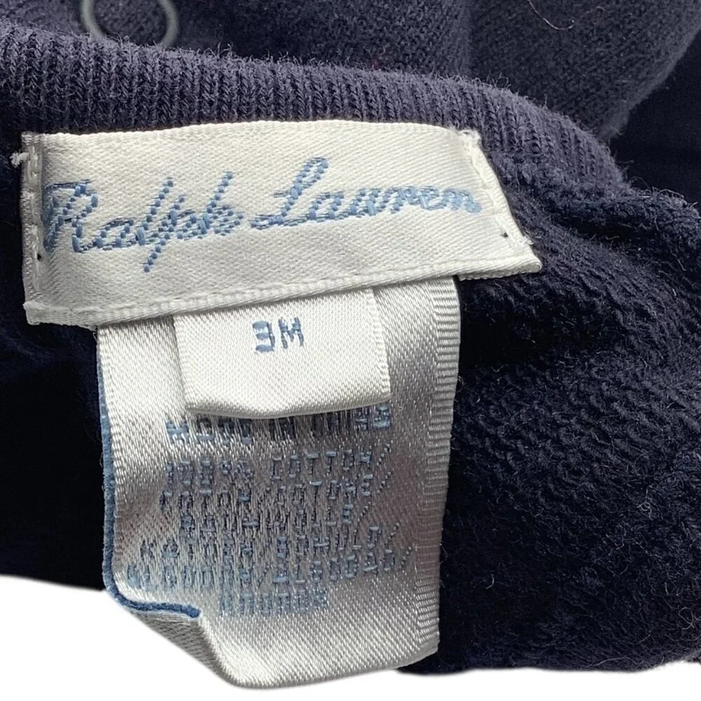 Ralph‎ Lauren Dress Girls 3 Months Sleeveless Navy Blue Ruffle Hem Cotton